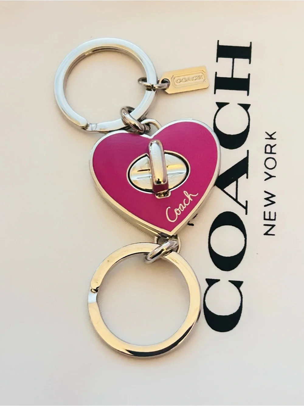 Coach Pink Heart Valet Keychain/ Bag Charm